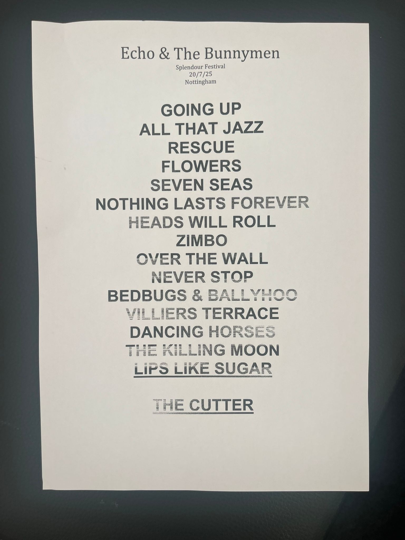 Tonight's setlist for Nottingham. A shorter gig than normal due to it being a festival. 🐰🎸🥁😎