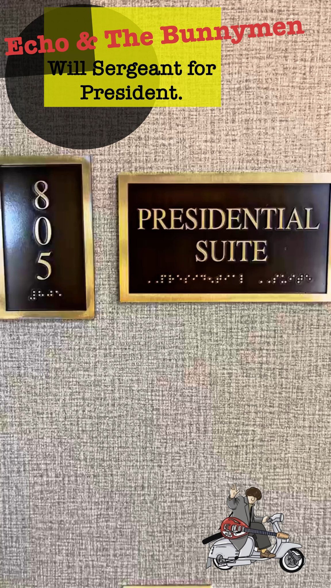 Will Sergeant and the rest of the band have arrived in Cleveland. 🐰
Settling into his rather impressive Presidential Suite, Will gives us a quick guided tour of his home for the night.
Will for President? We think so. 🇺🇸