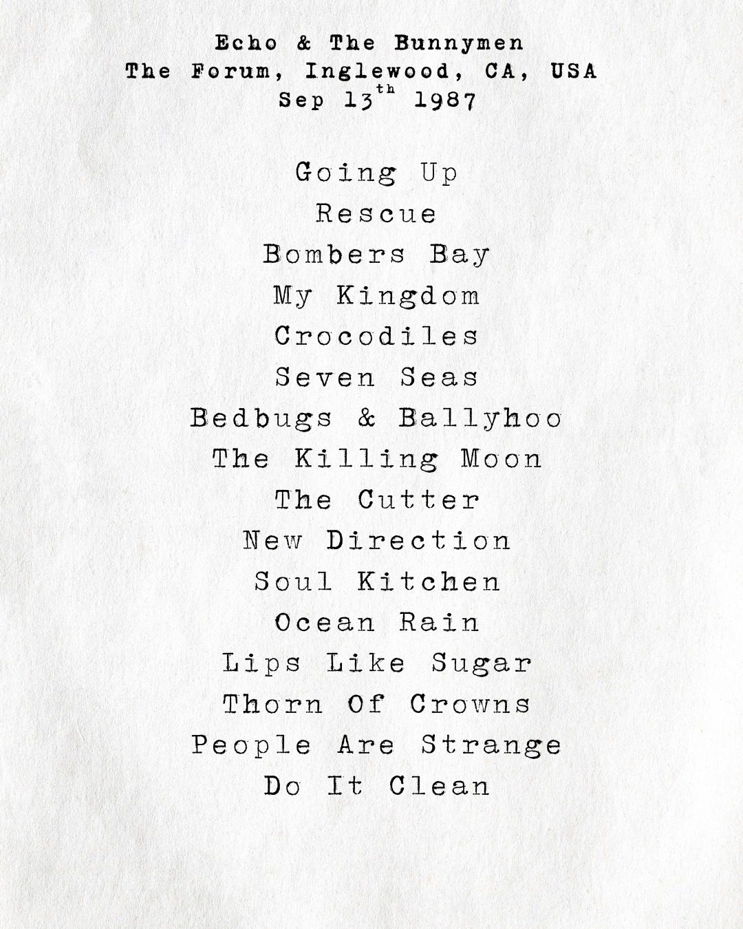 Set list for The Forum, Inglewood, CA USA Sep 13th 1987 🐰🎸🥁🐄