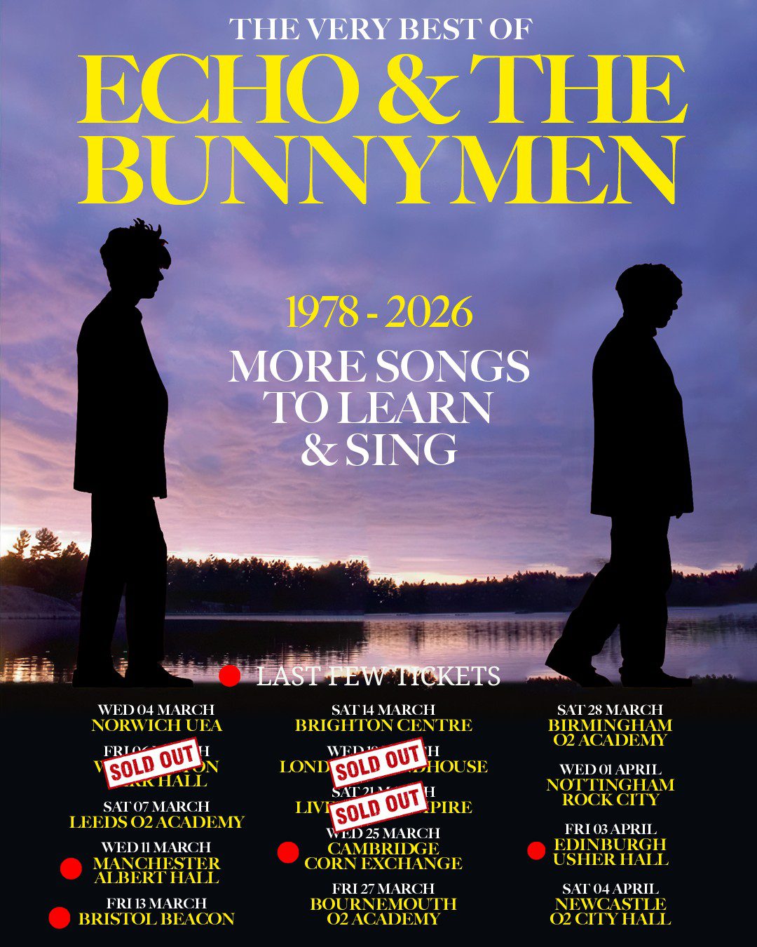 🚨 TICKETS MOVING FAST 🚨
Our 2026 More Songs To Learn & Sing UK Tour is going to be SOLD OUT! 🔥
Only a handful of tickets remain for Manchester, Bristol, Cambridge & Edinburgh. Don’t miss your chance — grab yours NOW! 🐰
https://www.bunnymen.com/tour/